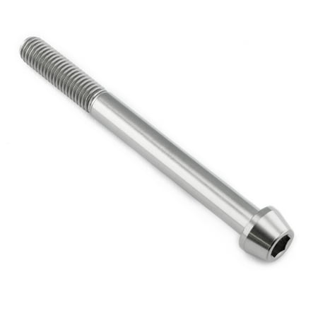 Tapered Allen head titanium bolt in natural finish, measuring M8 X 1.25mm X 85mm with a 25mm thread length, featuring a sleek, lightweight design ideal for high-performance applications.