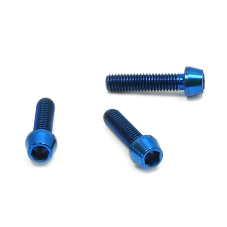 Blue titanium brake and clutch lever perch pinch bolt kit featuring three hexagonal screws with a shiny finish, designed for durability and performance enhancement.