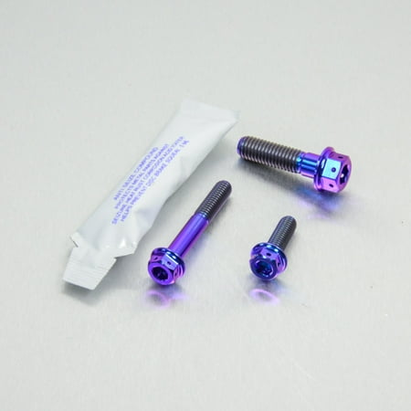 Pro-Bolt Titanium Chain Guard & Rail Bolt Kit in vibrant purple, featuring three bolts and a small packet of adhesive, showcasing a sleek, metallic finish.