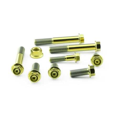 Pro-Bolt Titanium Crash Bar Mount Bolt Kit featuring gold-colored titanium bolts and nuts, showcasing a sleek, durable design ideal for motorcycle applications.