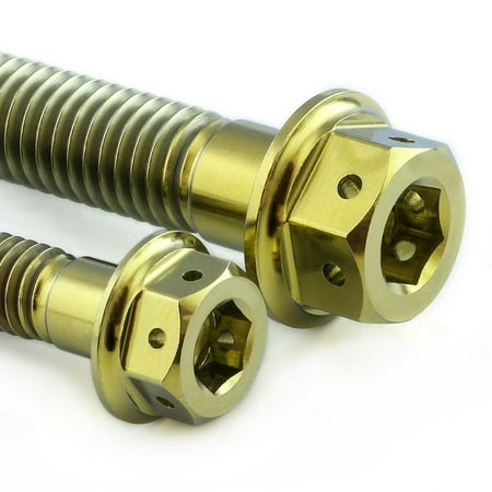 Gold titanium engine bolts with a polished finish, featuring hexagonal heads and threaded shafts, designed for durability and performance enhancement.