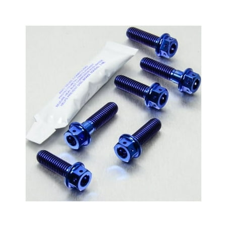 Pro-Bolt Titanium Engine Mounting Bolt Kit in vibrant blue, featuring six hexagonal-headed bolts with a glossy finish and a packet of thread locker included.