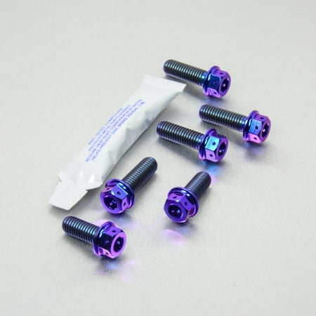 Pro-Bolt Titanium Engine Mounting Bolt Kit in vibrant purple, featuring six bolts with hexagonal heads and a packet of thread lock adhesive.