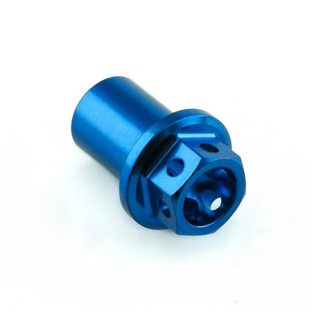 Blue titanium engine nut from Pro-Bolt's cable cover kit, featuring a hexagonal shape with a smooth finish and a central hole for easy installation.