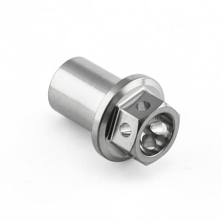Silver titanium engine nut from the Pro-Bolt Cable Cover Kit, featuring a hexagonal shape with a polished finish and three holes for secure fastening.
