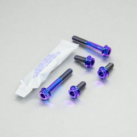 Pro-Bolt Titanium Exhaust Mount Bolt Kit featuring five purple titanium bolts with a shiny finish and a small tube of adhesive.
