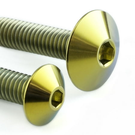 Gold titanium fairing bolts with a polished finish, featuring a hexagonal socket head and a tapered flange design, showcasing durability and style.