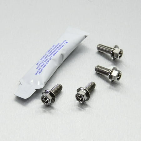 Pro-Bolt Titanium Footrest Heel Plate Bolt Kit in silver, featuring four silver titanium bolts with hex heads and a small packet of thread locker.