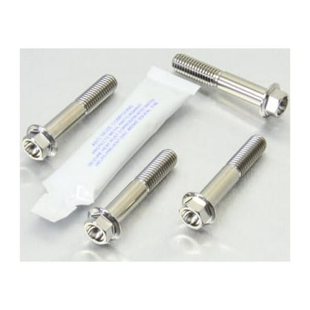 Pro-Bolt Titanium Front Axle Pinch Bolt Kit in silver, featuring four bolts with hex heads and a tube of thread-locking compound, designed for durability and lightweight performance.