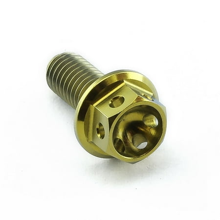 Gold titanium front suspension housing bolt featuring a hexagonal head with three holes and threaded shaft, designed for durability and lightweight performance.