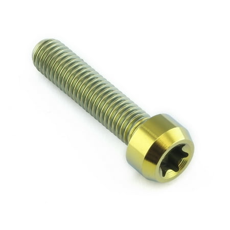Gold titanium gear lever pivot bolt with a threaded shaft and a hexagonal head, designed for durability and lightweight performance.