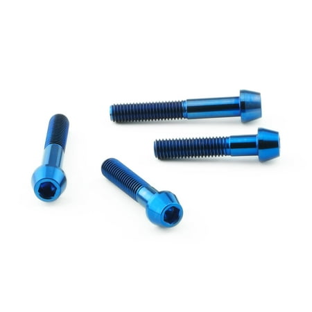 Four blue titanium bolts with hexagonal heads and threaded shafts, designed for grab rail installation, showcasing a sleek, polished finish.