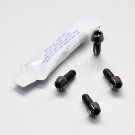 Black titanium mirror mount bolt kit by Pro-Bolt, featuring four sleek, durable bolts and a small packet of anti-seize compound for easy installation.