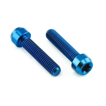 Pro-Bolt Titanium Mirror Mount Bolt Kit featuring two blue, anodized titanium bolts with hex heads and threaded shafts for durability and lightweight performance.