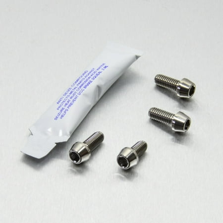 Pro-Bolt Titanium Mirror Mount Bolt Kit in silver, featuring four metallic bolts with a hexagonal head and a small packet of thread lock adhesive.