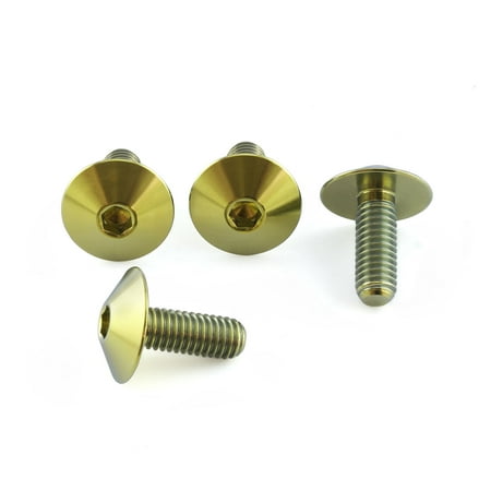 Gold titanium number plate mounting bolts with a hexagonal socket head, featuring a sleek, polished finish and varying lengths for secure attachment.