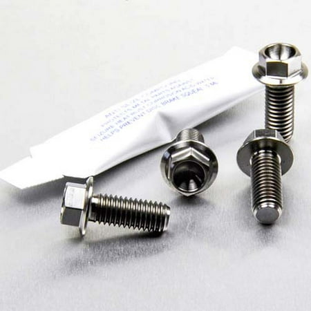 Pro-Bolt Titanium Pillion Footrest Hanger Bolt Kit in silver, featuring four metallic bolts with hexagonal heads and threaded shafts, packaged with a protective sleeve.