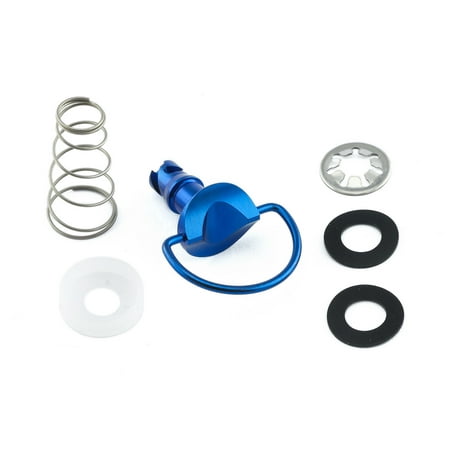 Pro-Bolt Titanium Quick Release D Ring Fastener in blue, featuring a 17mm size, includes a spring, washers, and a circular retaining plate, all with a metallic finish.
