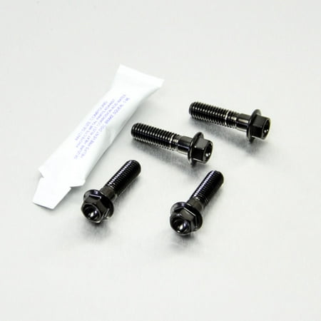 Pro-Bolt Titanium Rider Footrest Hanger Bolt Kit featuring four black titanium bolts with hex heads and a small packet of thread-locking adhesive.
