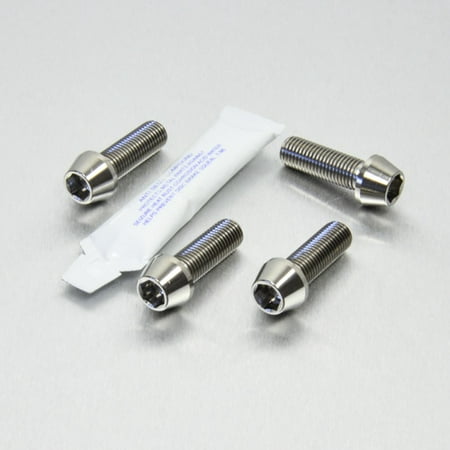 Pro-Bolt Titanium Rider Footrest Hanger Bolt Kit in silver, featuring five sleek titanium bolts with a shiny finish and a small packet of thread lock adhesive.
