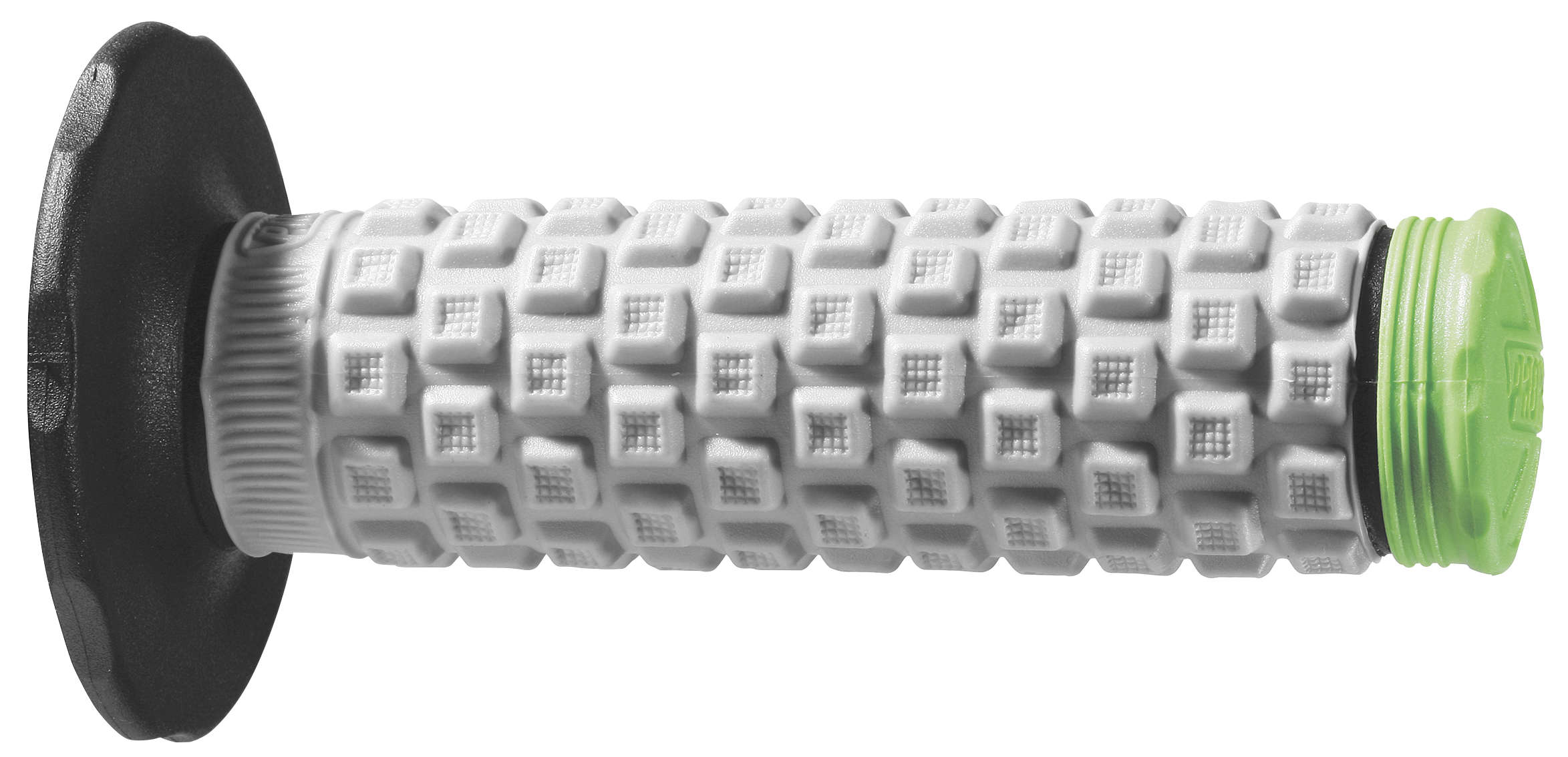 Green Pro Taper Pillow Top Tri Density MX grip featuring a textured surface, black end cap, and a cushioned design for enhanced comfort and control.