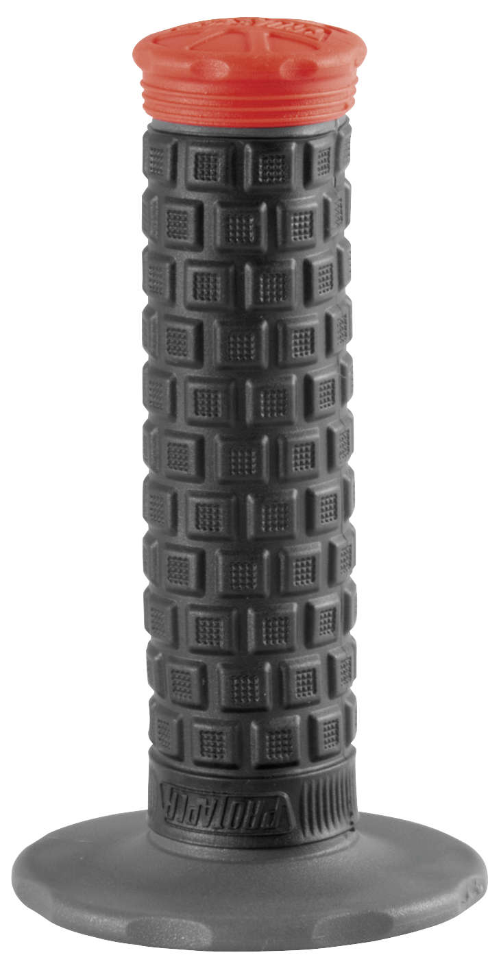 Red and black Pro Taper Pillow Top Lite Tri Density Grip featuring a textured surface with a diamond pattern and a wide base for enhanced grip and comfort.