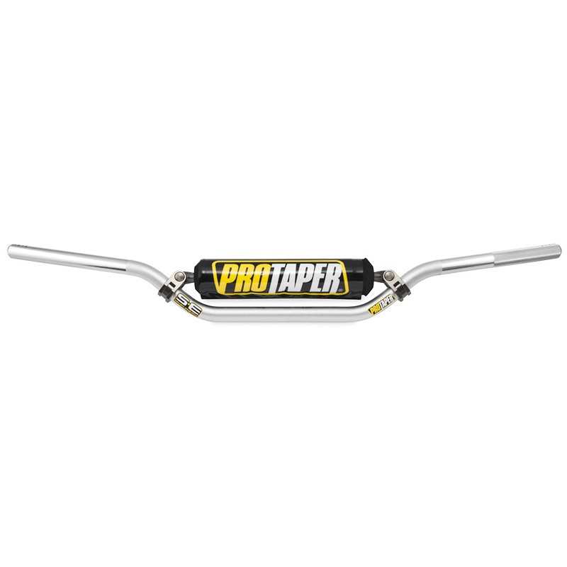 Silver Pro Taper SE handlebars designed for mini bikes, featuring a central black pad with the Pro Taper logo and mini bends suitable for 85cc models.