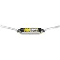 Pro Taper SE Schoolboy MX handlebars in low bend design, featuring a sleek black finish with a prominent yellow and black logo on the center.