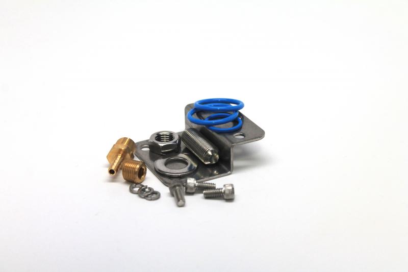 Convoluted in-tank fuel hose with 8mm ends, 210mm long, featuring blue rubber O-rings, brass fittings, and metal components, all arranged on a white background.
