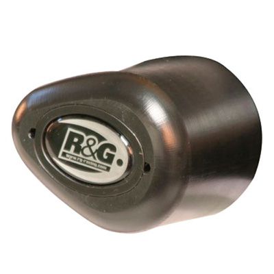Black motorcycle crash protector featuring a sleek, rounded design with a prominent R&G logo, made from durable material for impact resistance.