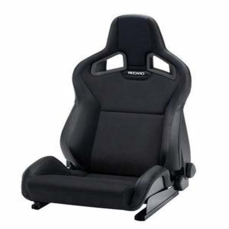 Recaro Sportster CS co-pilot seat in black faux leather, featuring a sleek design, supportive contours, and prominent side bolsters for enhanced comfort and safety.