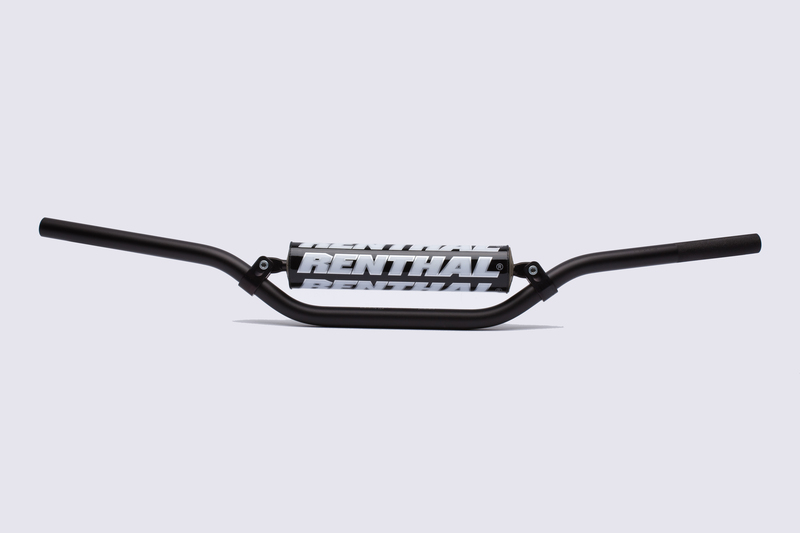 Black aluminum Renthal MX/Enduro 7/8" 664 Enduro Medium Handlebar featuring a prominent white "RENTHAL" logo along the center and curved ends for enhanced grip.