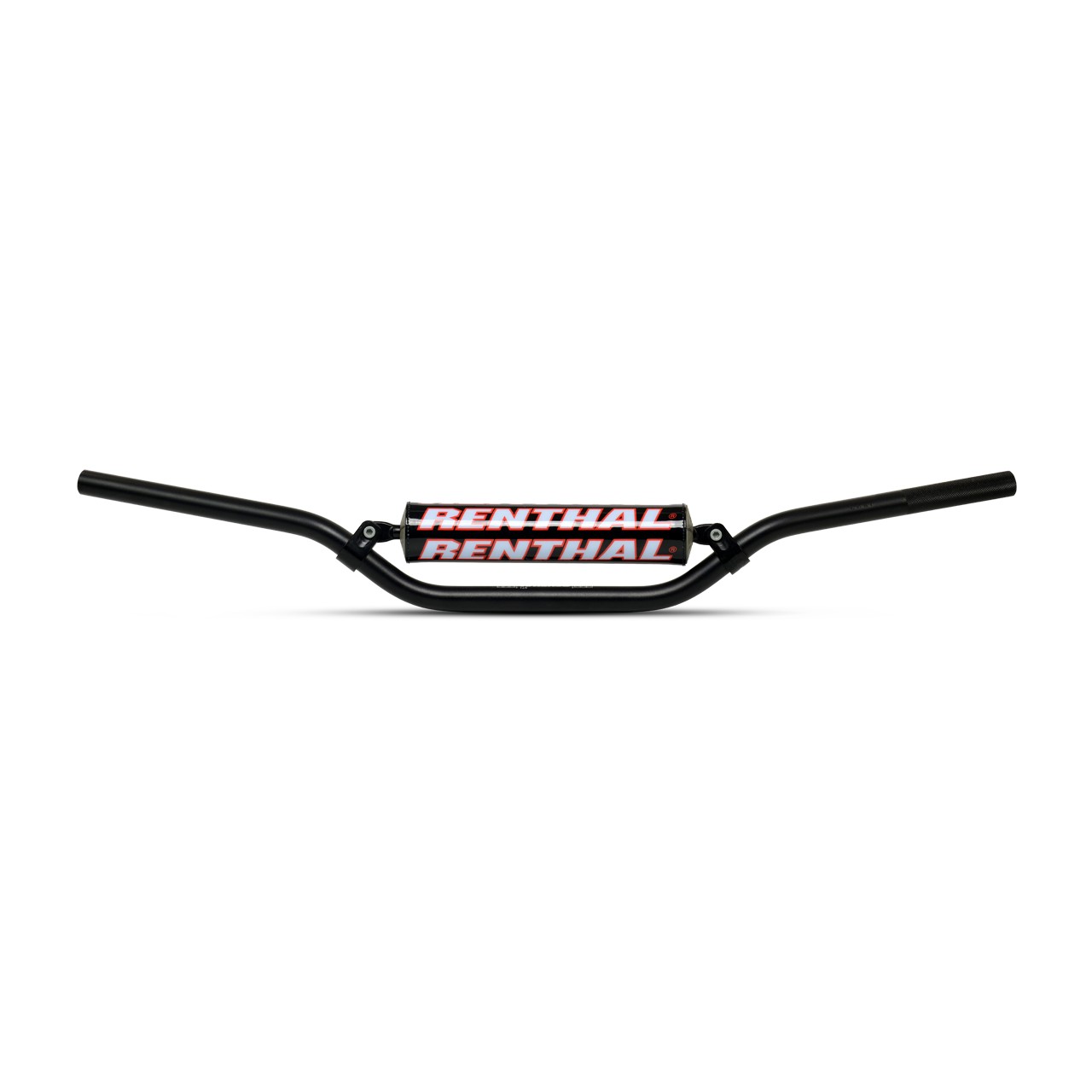 Black Renthal 735 7/8" trials handlebars with a 5.5-inch rise, featuring a prominent Renthal logo in red and white on the center crossbar.