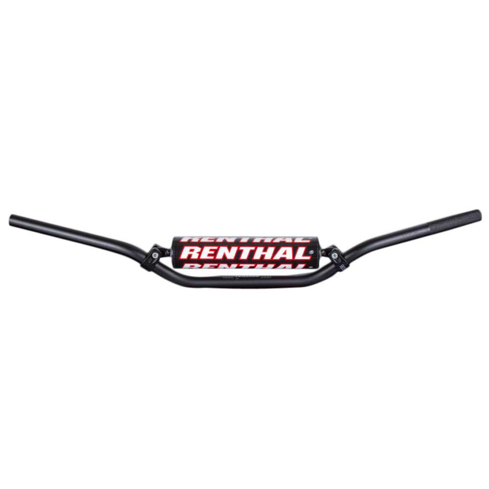 Black Renthal 809 7/8 RC high bend handlebars featuring a distinctive red and white Renthal logo on the center crossbar, designed for durability and performance.