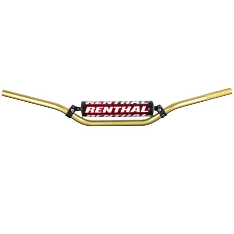 Gold Renthal 809 7/8 RC high bend handlebars featuring a black and red Renthal logo in the center, designed for enhanced grip and control.