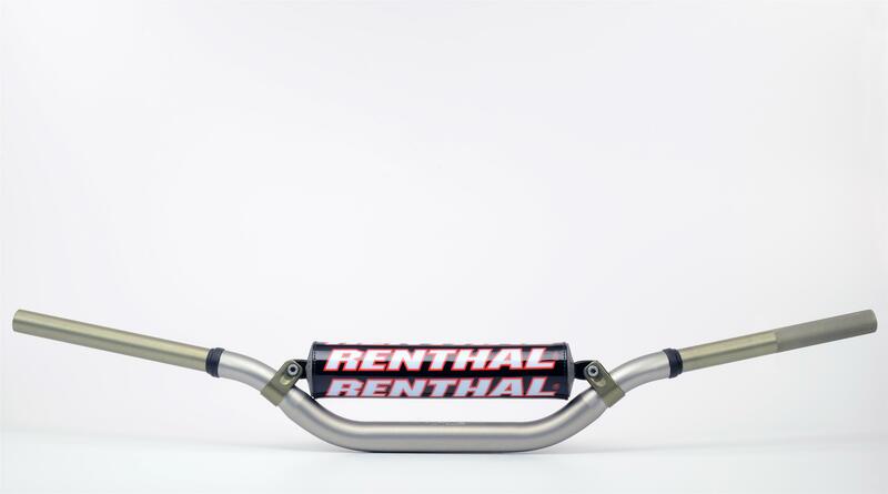 Titanium Renthal 922 Twinwall RC High Bend Handlebars featuring a sleek silver finish with a prominent black and red "RENTHAL" logo in the center.