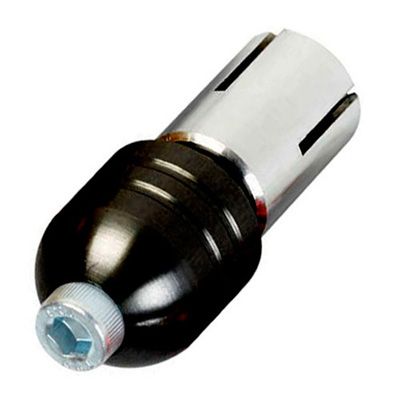 Black Renthal road handlebar bar end plug with a sleek design, featuring a chrome insert and hexagonal screw for secure attachment.