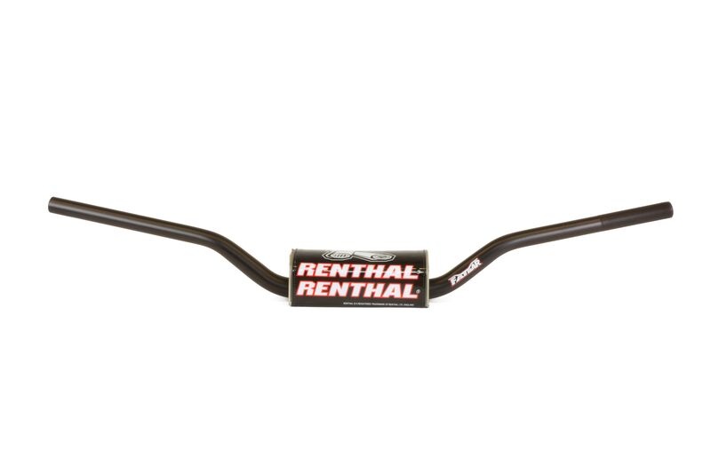 Black Renthal 745 Enduro Bend Fat Bar handlebars featuring a sleek design, durable material, and prominent Renthal branding on the center.