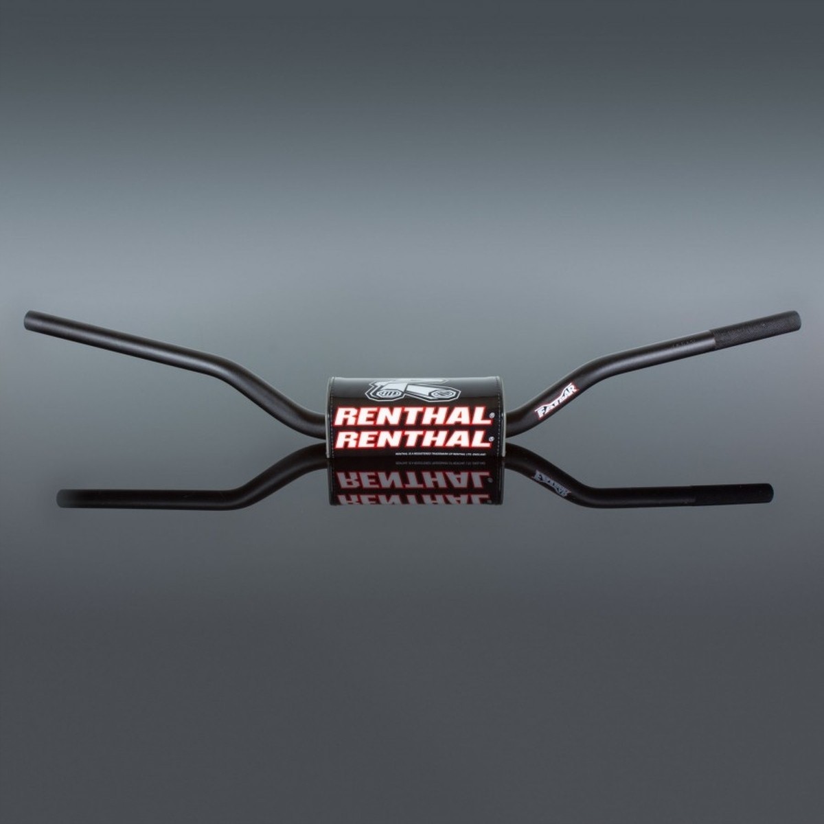 Black Renthal 819 ATV Fat Bar handlebars with a glossy finish, featuring a central logo and rubber grips, designed for Yamaha YFZ450 models from 2007.