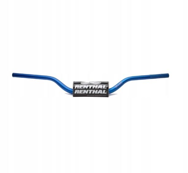 Blue Renthal 609 RC High Bend Fat Bar Handlebars with a sleek aluminum design and a prominent black Renthal logo in the center.