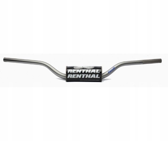 Grey Renthal Volant 1 1/8" MX Fatbar handlebars with a curved design, featuring a black logo in the center and made from lightweight aluminum for durability.