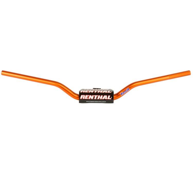 Orange Renthal 673 Bou/Lampkin Trials Fat Bar handlebars with a sleek design, featuring a central black Renthal logo and a sturdy aluminum construction.