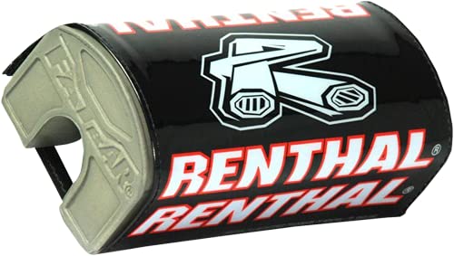 Black handlebar pad with a glossy finish, featuring the Renthal logo in white and red, designed for added protection and comfort on bike handlebars.
