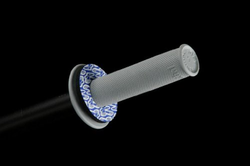 Blue Renthal Handlebar Grip Donutz featuring a textured gray grip and a decorative blue and white patterned end cap, designed for enhanced control and comfort.