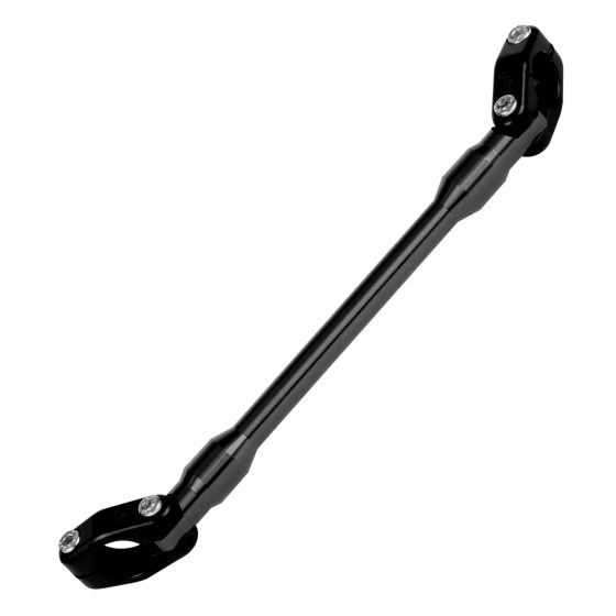 Black Renthal handlebar brace made of durable material, featuring two mounting points with silver screws for secure attachment.