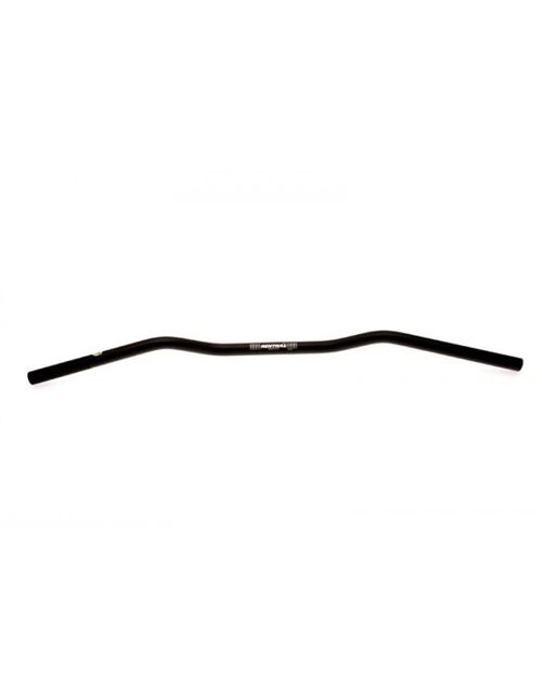 Black aluminum Renthal 749 Road Wide Handlebar with a sleek, curved design, featuring a matte finish and subtle branding in the center.