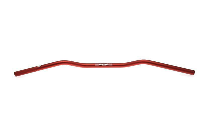 Red aluminum RENTHAL 749 Road Wide Handlebar featuring a distinctive curved design, designed for enhanced grip and control on road bikes.