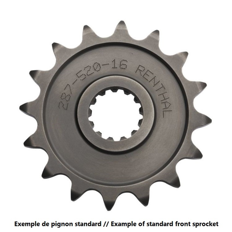 Standard front sprocket by Renthal, featuring a metallic gray finish, 10 teeth, and a star-shaped design, suitable for various motorcycle models from Gas Gas, Ossa, Vertigo, and TRS.