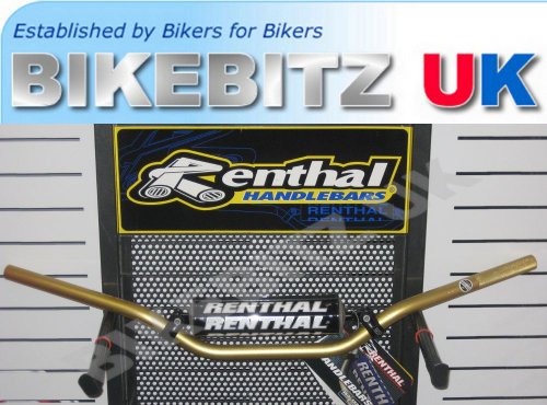 Gold Renthal 7/8in. Road Handlebar with Street Fighter Bend and Crossbar, featuring a sleek finish and designed for enhanced grip and control.