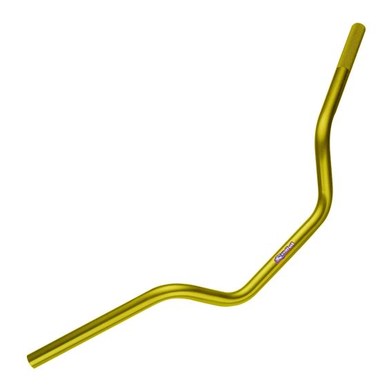 Gold Renthal Superbike high handlebars featuring a sleek, curved design and a durable aluminum construction, ideal for enhancing motorcycle control and comfort.